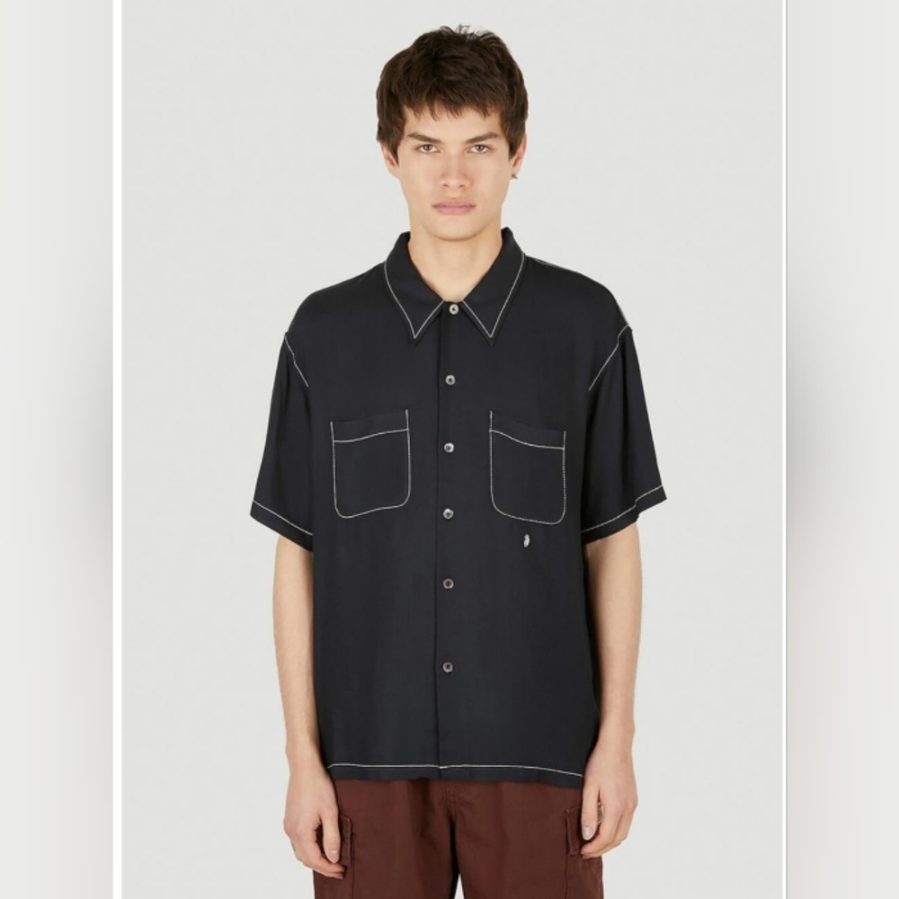 Stussy Contrast Pick Stitched Shirt Plum Men's Size M